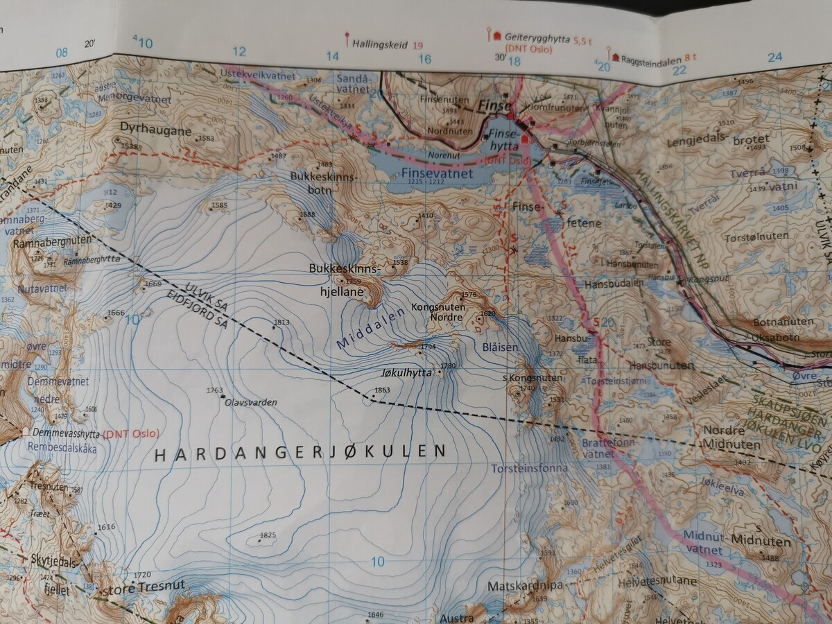 Landkarte der Hardangervidda im Maßstab 1:100.000 mit UTM-Gitter (Foto: Malte Hübner)